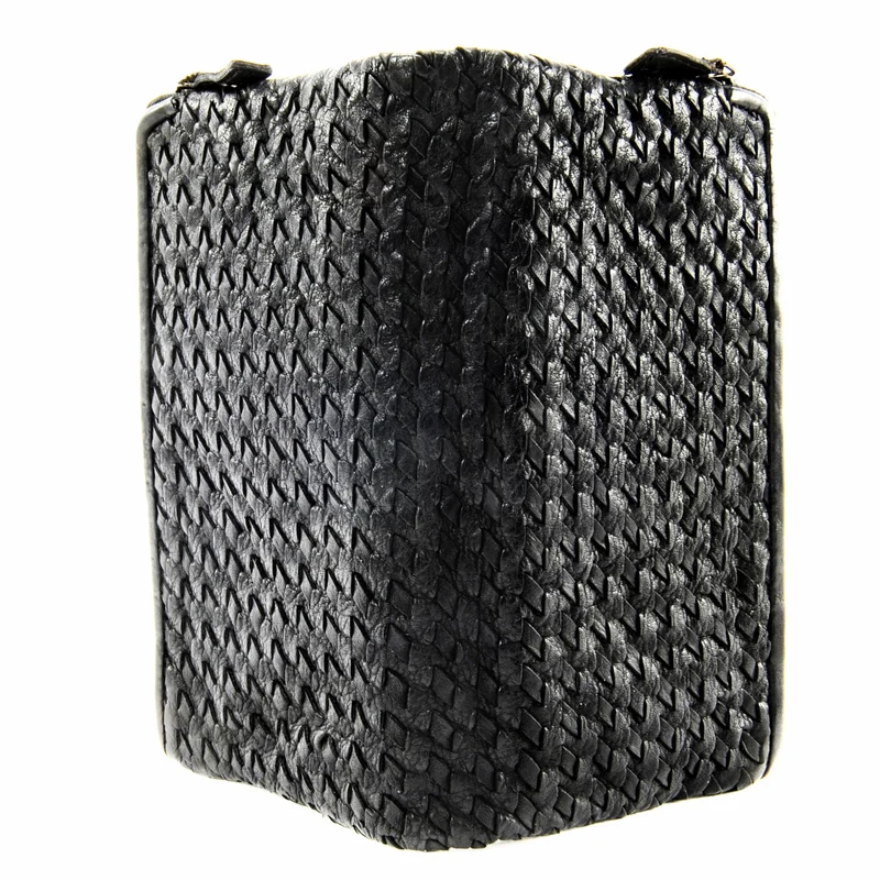 Portefeuille porte-monnaie en cuir tressé SAHARA Noir