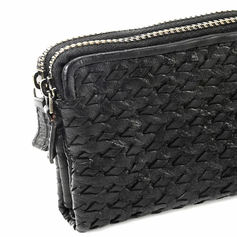 Portefeuille porte-monnaie en cuir tressé SAHARA Noir