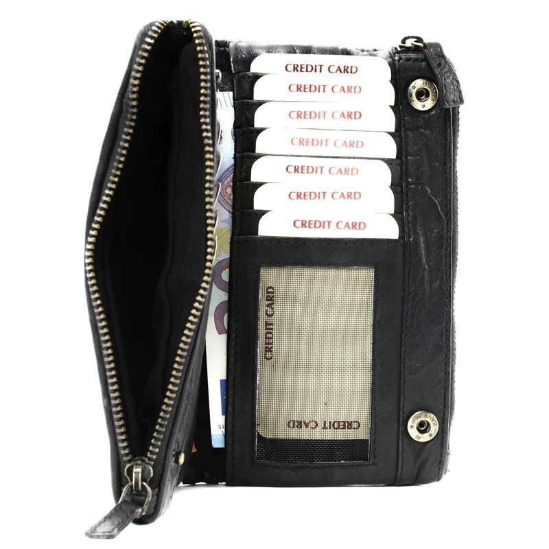 Portefeuille porte-monnaie en cuir tressé SAHARA Noir