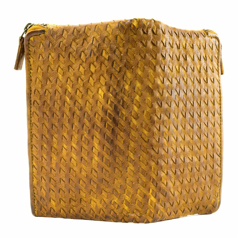 Portefeuille porte-monnaie en cuir tressé SAHARA Jaune Moutarde