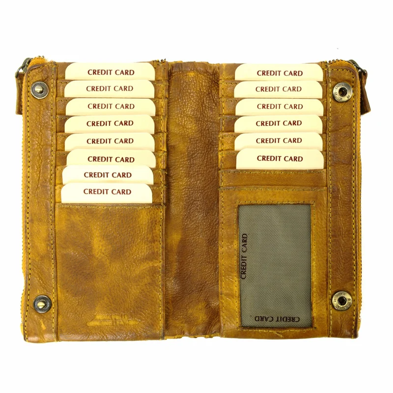 Portefeuille porte-monnaie en cuir tressé SAHARA Jaune Moutarde