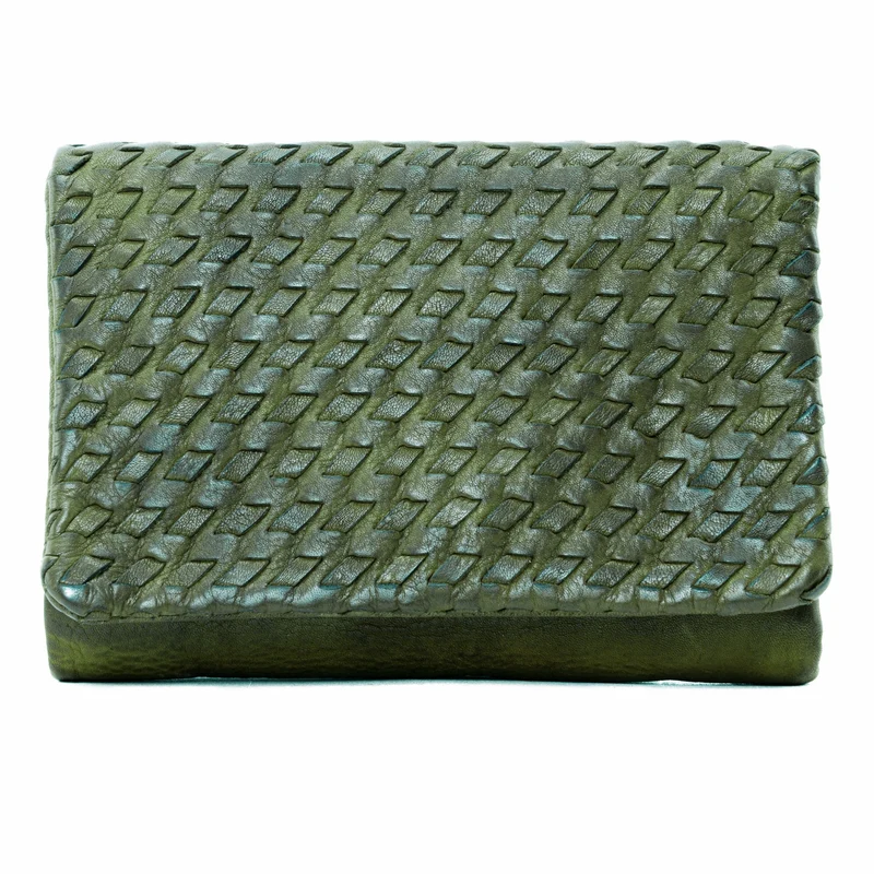 Portefeuille porte-monnaie en cuir tressé ATACAMA Vert intense