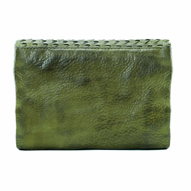 Portefeuille porte-monnaie en cuir tressé ATACAMA Vert intense