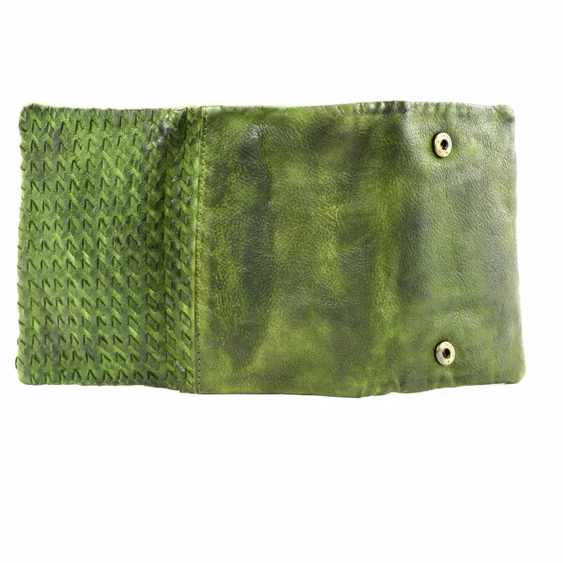 Portefeuille porte-monnaie en cuir tressé ATACAMA Vert intense