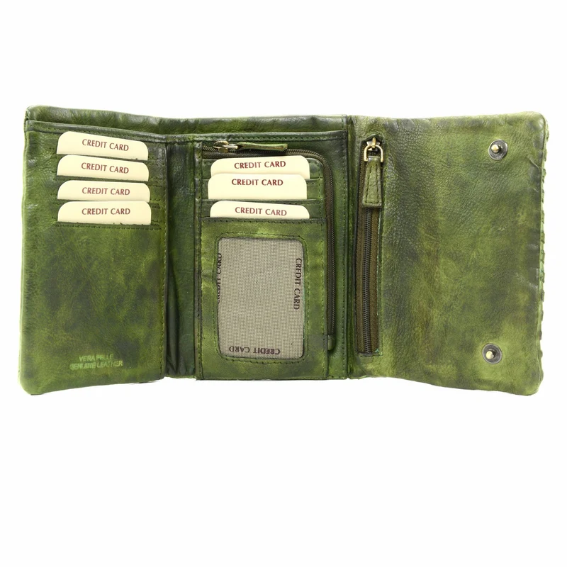 Portefeuille porte-monnaie en cuir tressé ATACAMA Vert intense