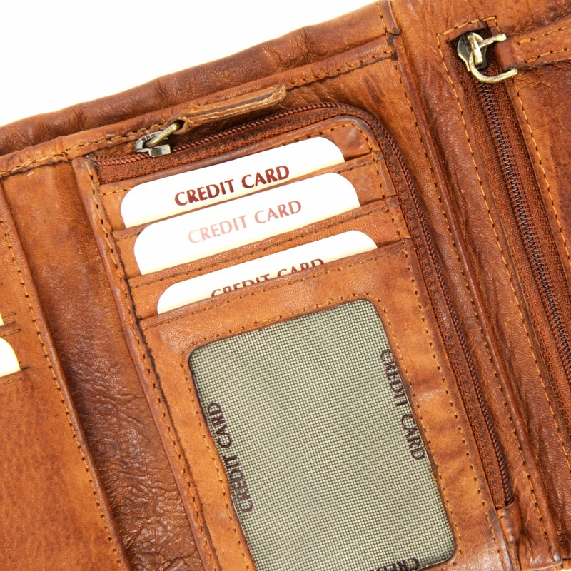 Portefeuille porte-monnaie en cuir tressé ATACAMA Orange patiné