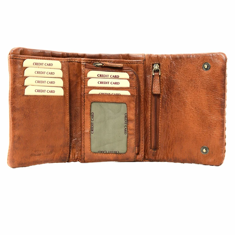 Portefeuille porte-monnaie en cuir tressé ATACAMA Orange patiné