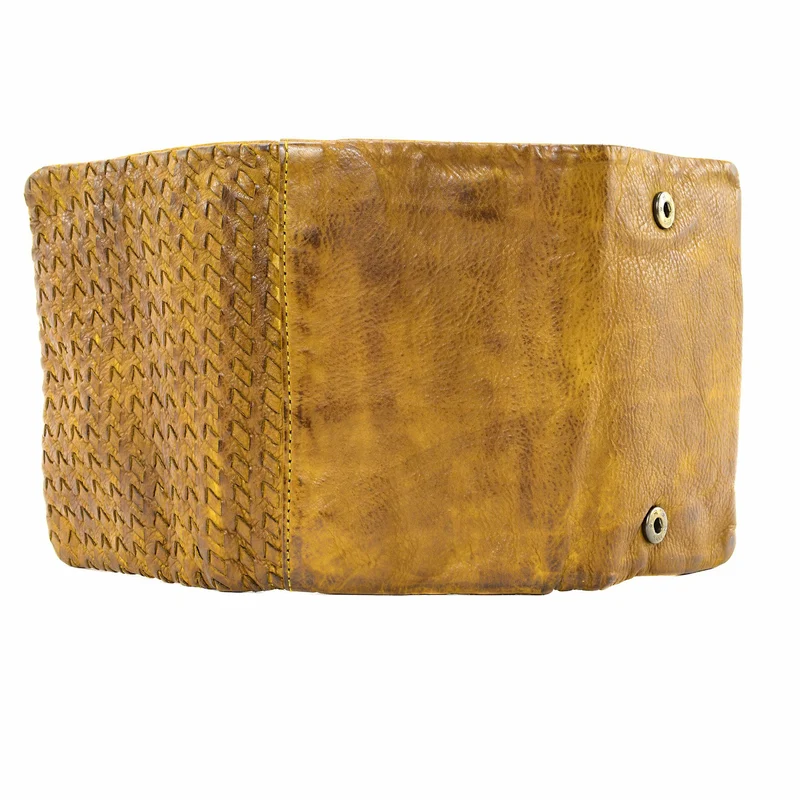 Portefeuille porte-monnaie en cuir tressé ATACAMA Jaune Moutarde