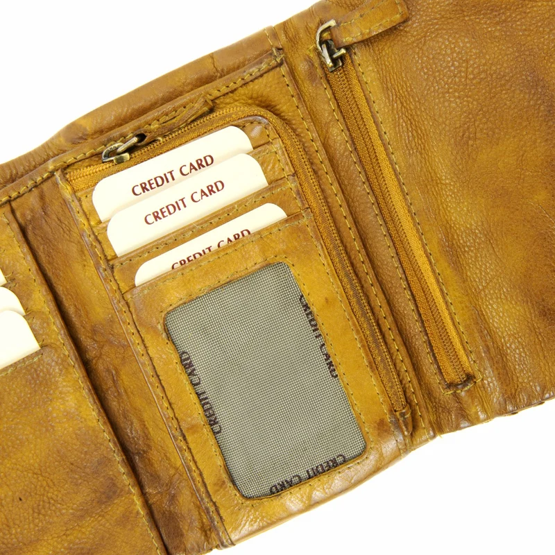 Portefeuille porte-monnaie en cuir tressé ATACAMA Jaune Moutarde