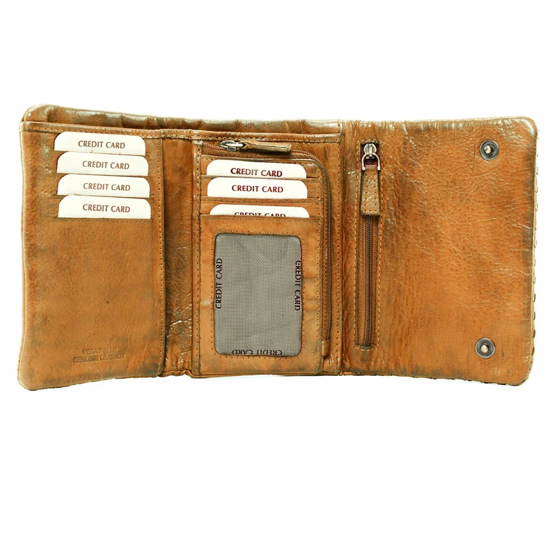 Portefeuille porte-monnaie en cuir tressé ATACAMA Jaune Moutarde