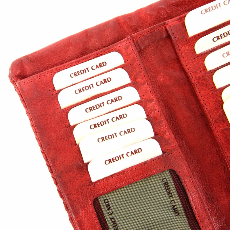 Portefeuille porte-monnaie en cuir tressé NAZCA Rouge garance