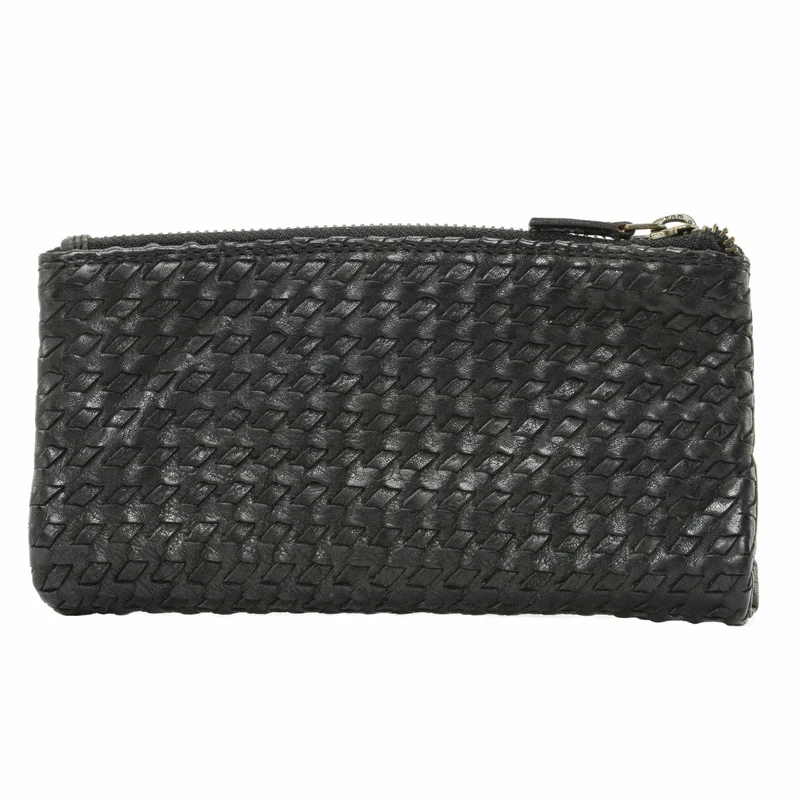 Portefeuille porte-monnaie en cuir tressé NAZCA Noir
