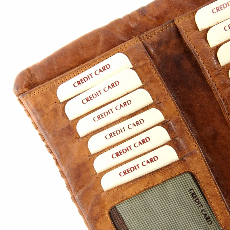 Portefeuille porte-monnaie en cuir tressé NAZCA Cognac