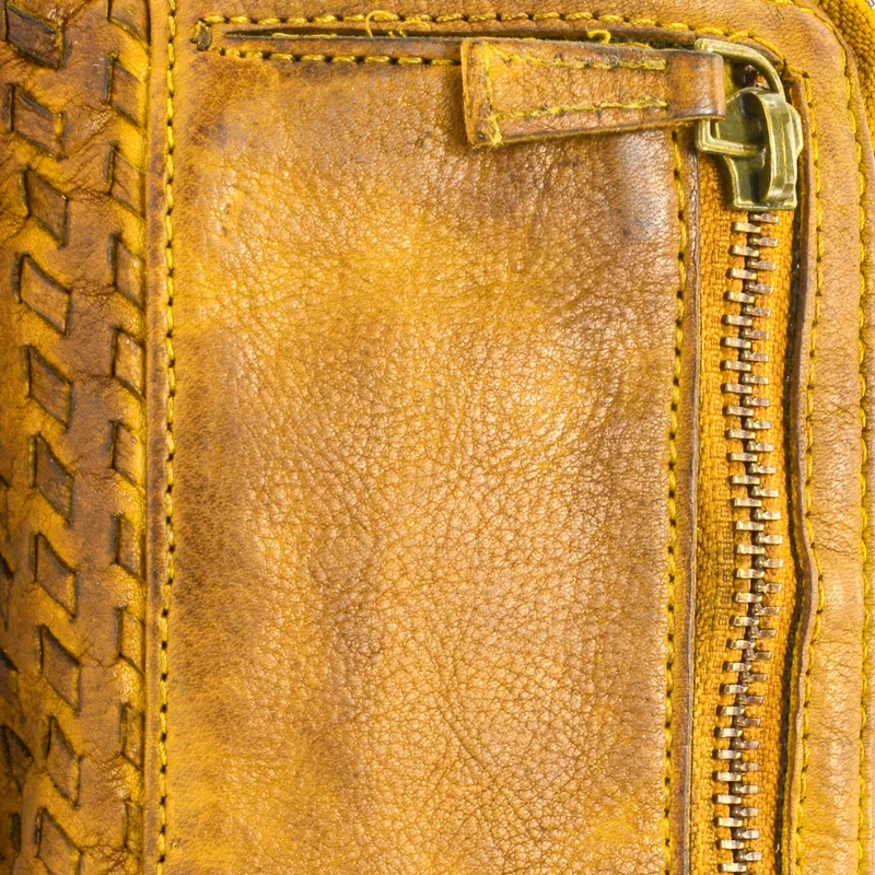Portefeuille en cuir tressé WADI RUM Jaune Moutarde