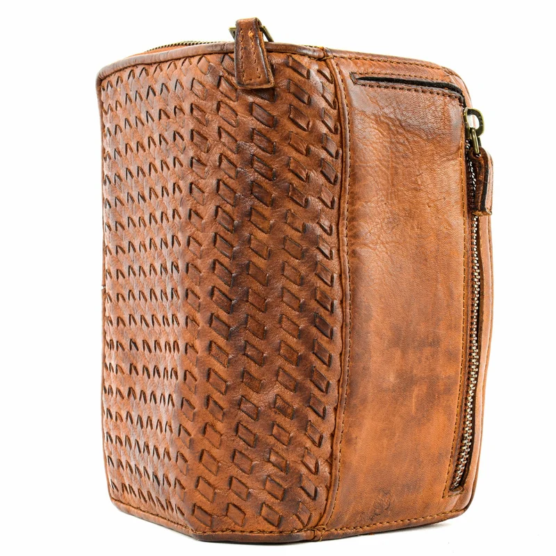 Portefeuille en cuir tressé WADI RUM Cognac