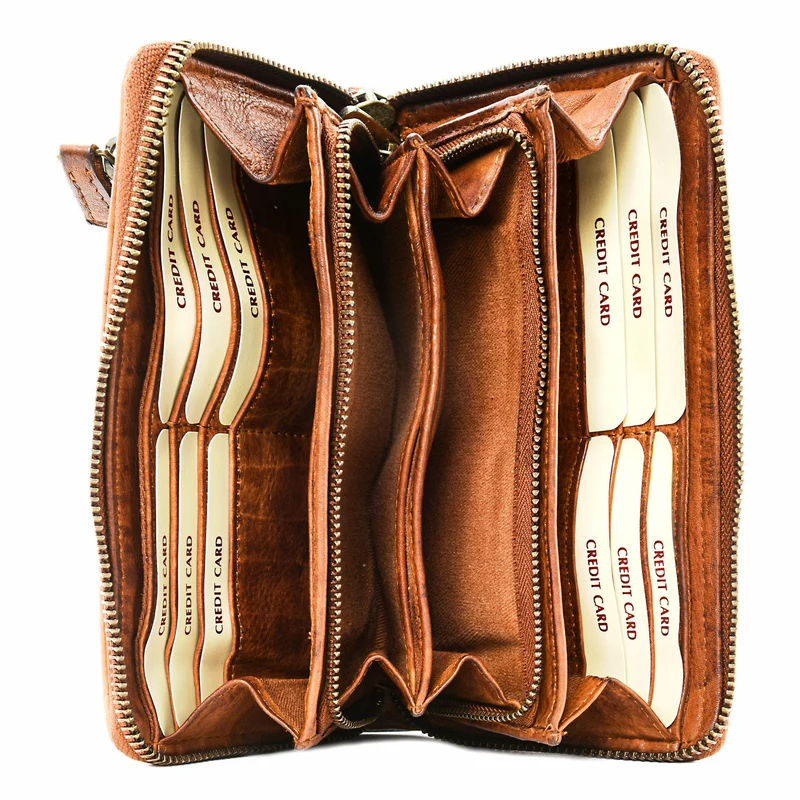 Portefeuille en cuir tressé WADI RUM Cognac