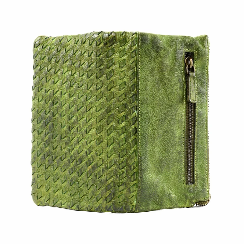Portefeuille porte-monnaie en cuir tressé THAR Vert intense