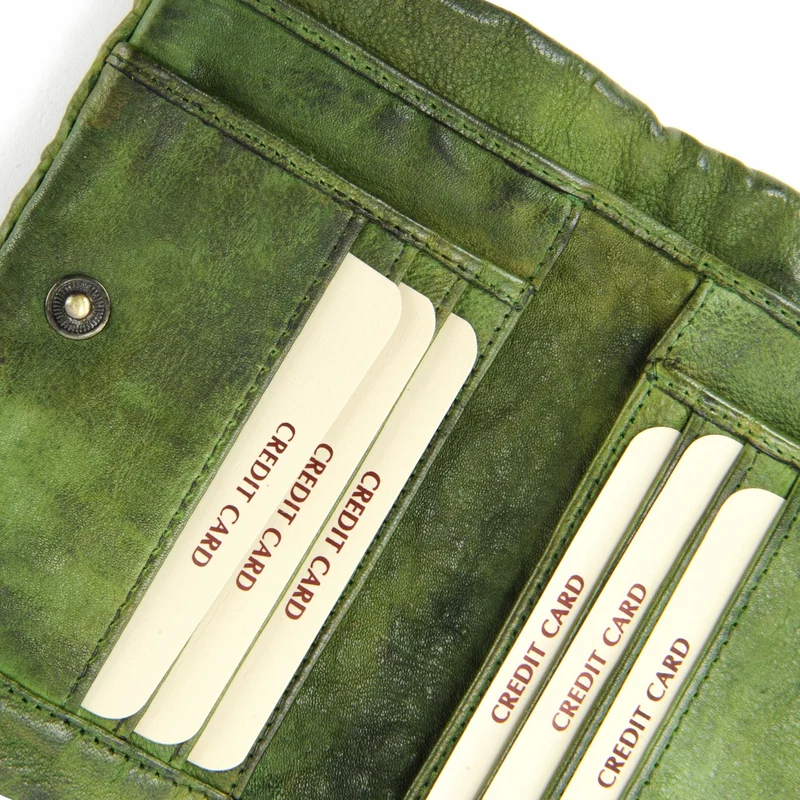 Portefeuille porte-monnaie en cuir tressé THAR Vert intense