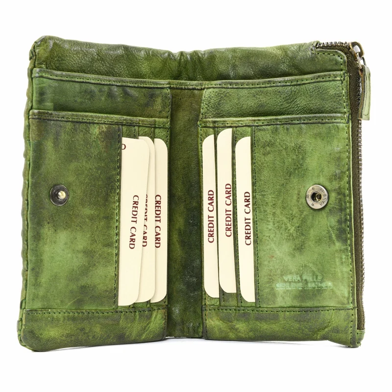 Portefeuille porte-monnaie en cuir tressé THAR Vert intense
