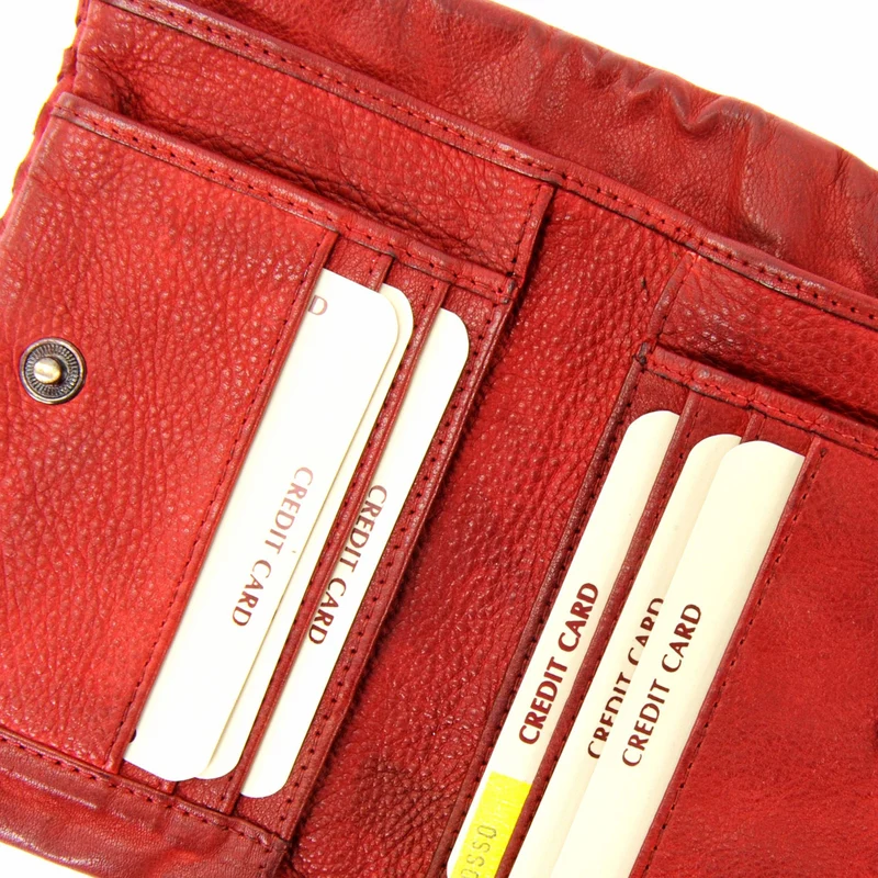 Portefeuille porte-monnaie en cuir tressé THAR Rouge garance