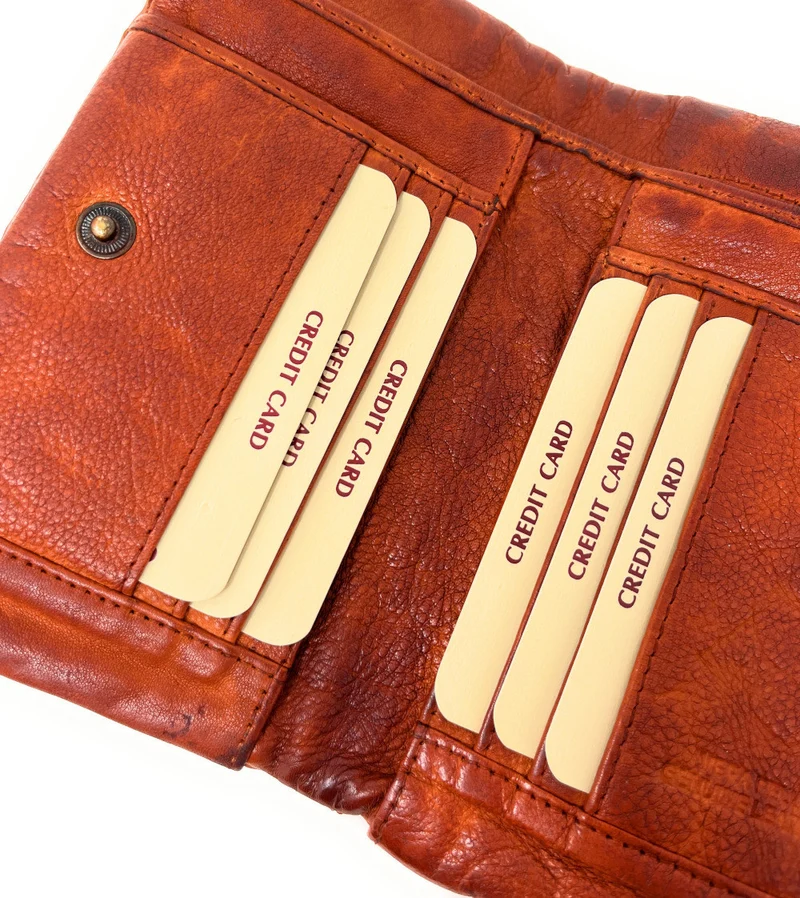 Portefeuille porte-monnaie en cuir tressé THAR Orange patiné