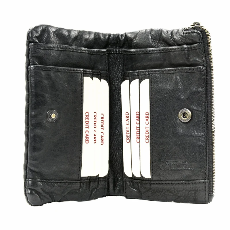 Portefeuille porte-monnaie en cuir tressé THAR Noir