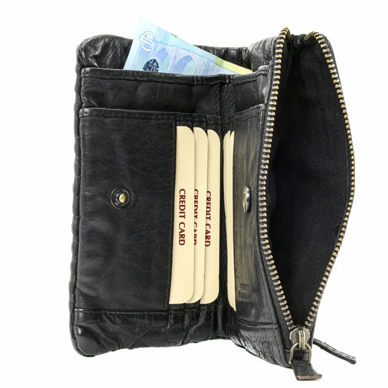 Portefeuille porte-monnaie en cuir tressé THAR Noir
