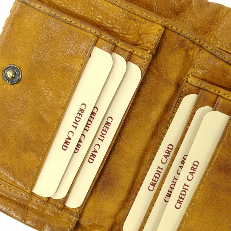 Portefeuille porte-monnaie en cuir tressé THAR Jaune Moutarde