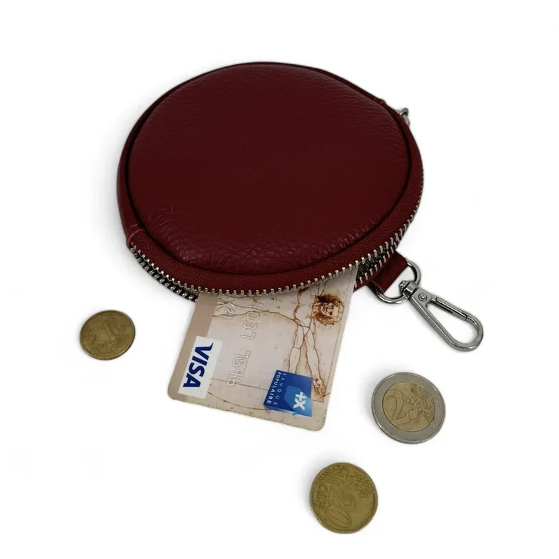 Porte monnaie en cuir grainé italien NEMO Rouge foncé