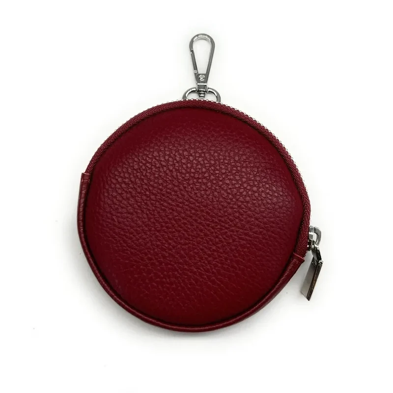 Porte monnaie en cuir grainé italien NEMO Rouge foncé