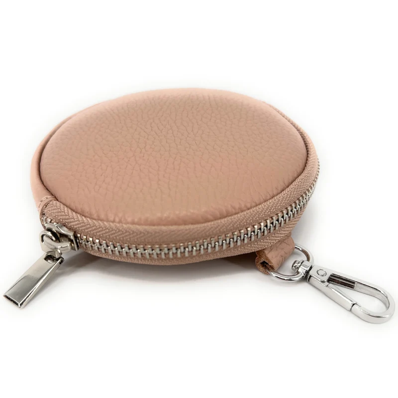 Porte monnaie en cuir grainé italien NEMO Rose nude