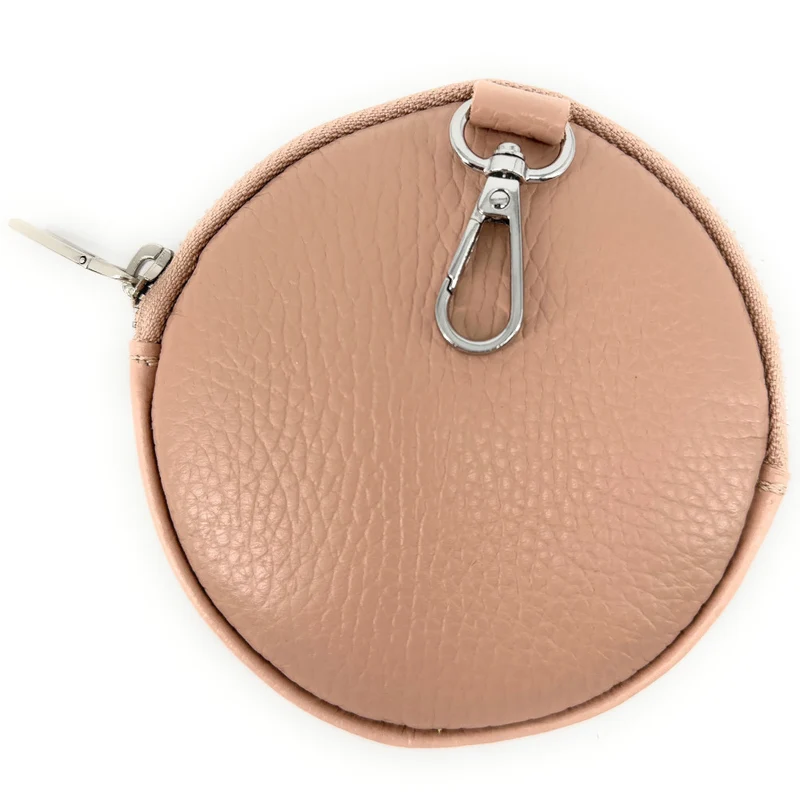 Porte monnaie en cuir grainé italien NEMO Rose nude