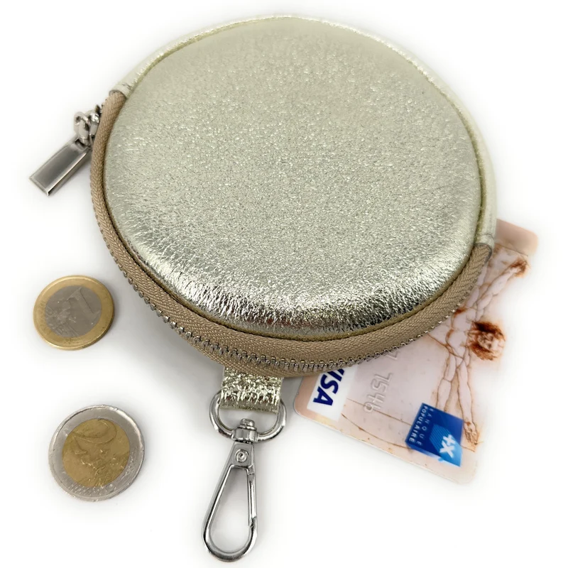 Porte monnaie en cuir irisé italien NEMO Or pâle