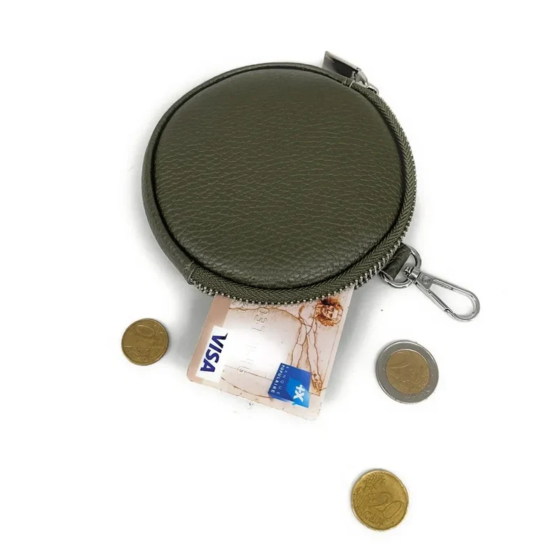 Porte monnaie en cuir grainé italien NEMO Vert kaki