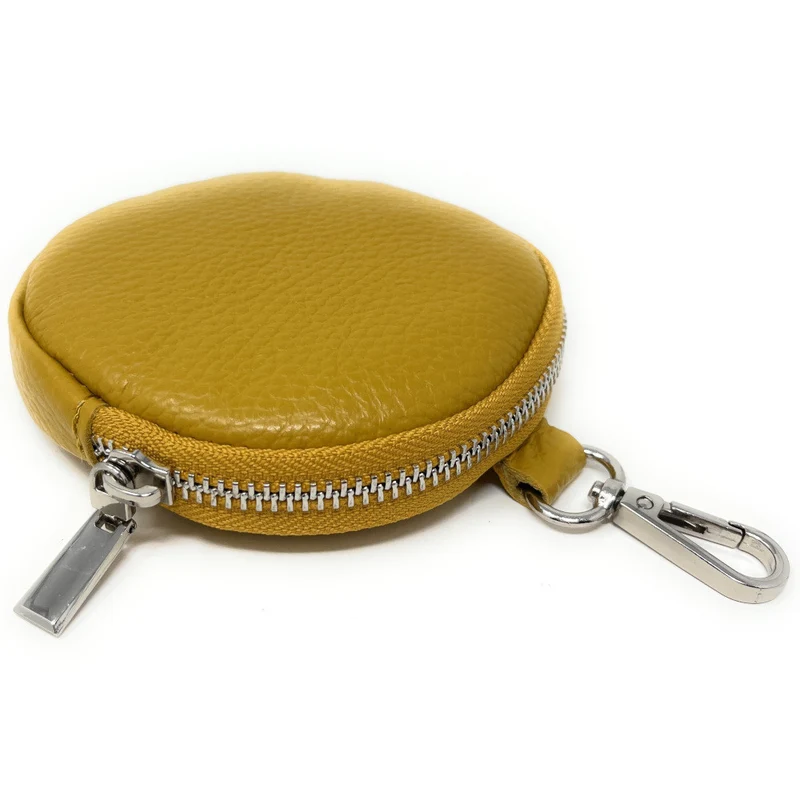 Porte monnaie en cuir grainé italien NEMO Jaune Moutarde
