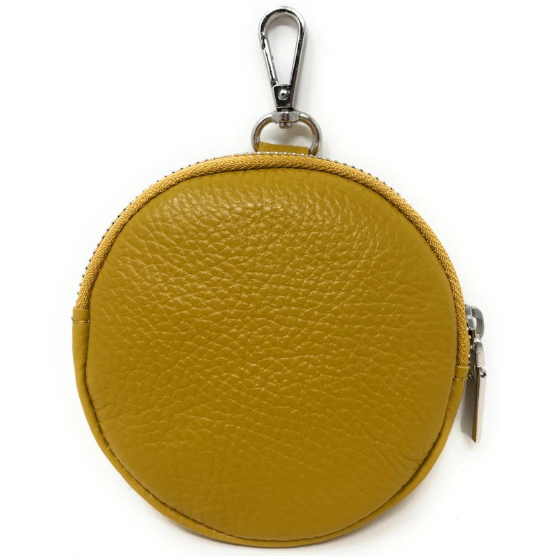Porte monnaie en cuir grainé italien NEMO Jaune Moutarde