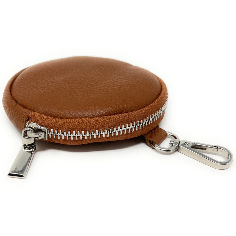 Porte monnaie en cuir grainé italien NEMO Marron camel foncé