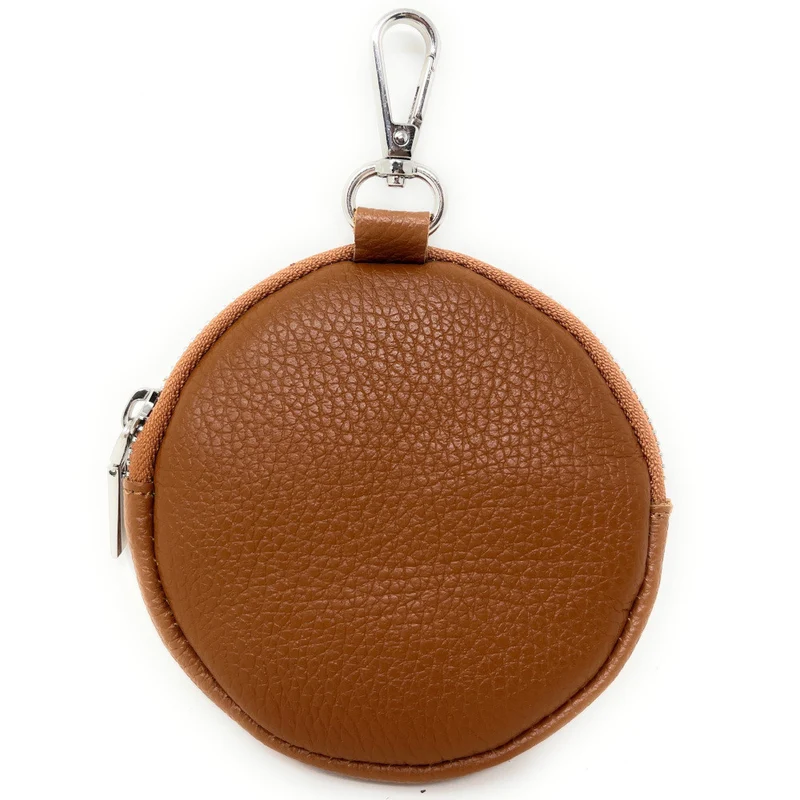 Porte monnaie en cuir grainé italien NEMO Marron camel foncé