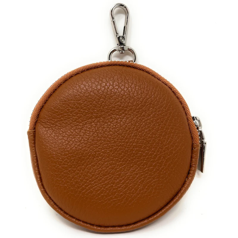 Porte monnaie en cuir grainé italien NEMO Marron camel foncé