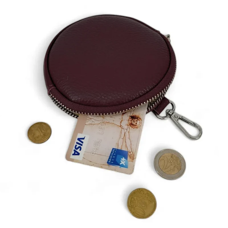 Porte monnaie en cuir grainé italien NEMO Bordeaux