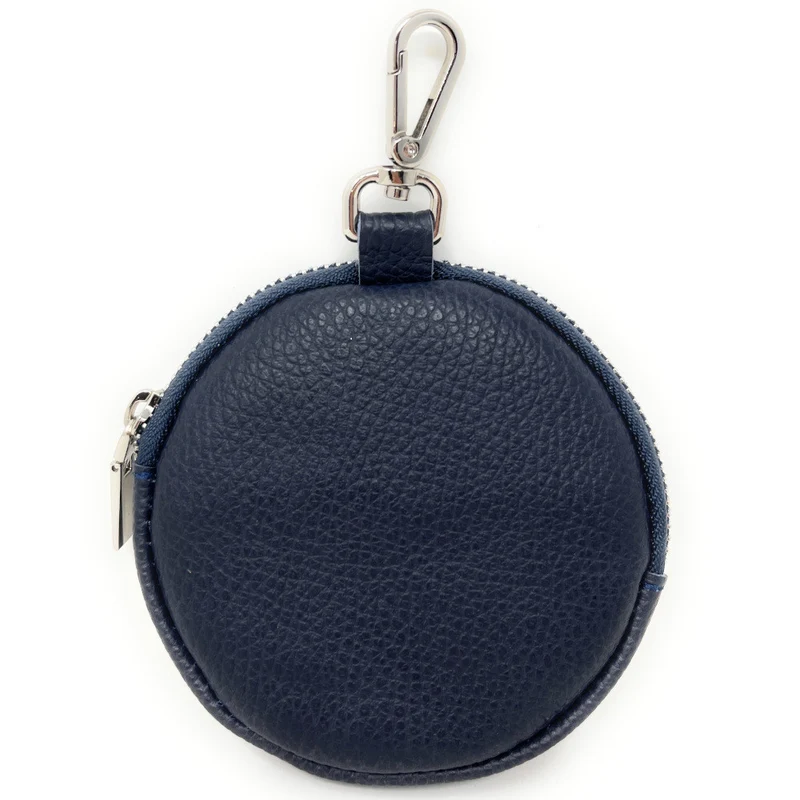 Porte monnaie en cuir grainé italien NEMO Bleu marine