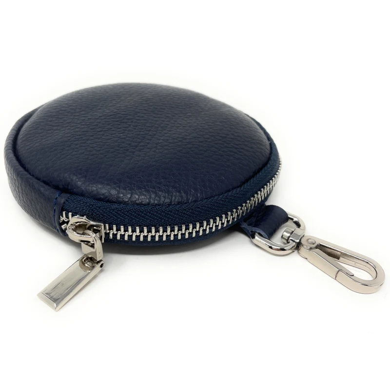 Porte monnaie en cuir grainé italien NEMO Bleu marine