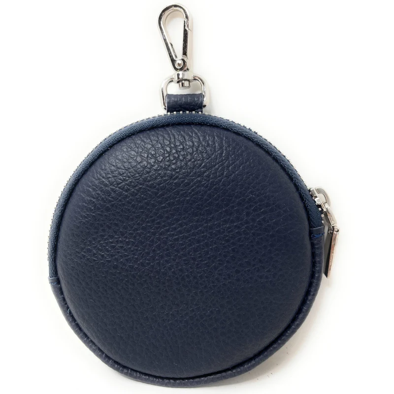 Porte monnaie en cuir grainé italien NEMO Bleu marine