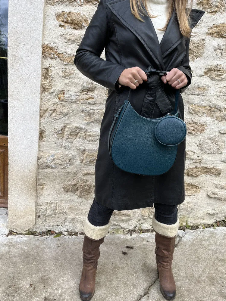 Porte monnaie en cuir grainé italien NEMO Bleu vert canard