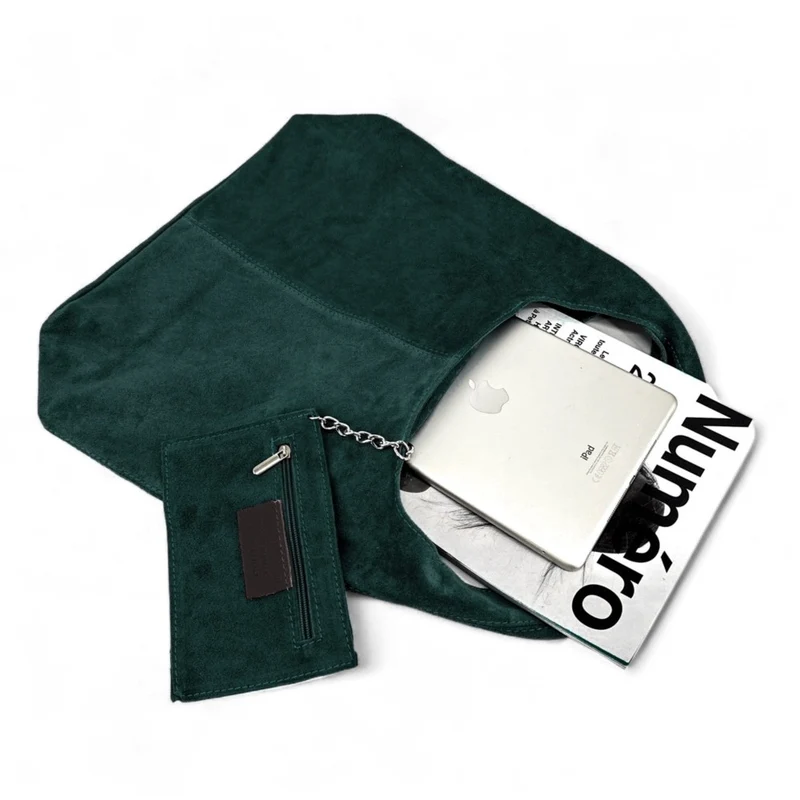 Sac à main de forme HOBO en daim EVA Vert forêt