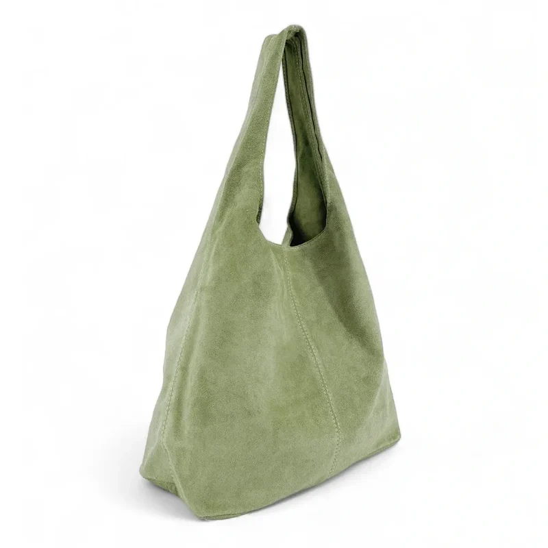 Sac à main de forme HOBO en daim EVA Vert amande