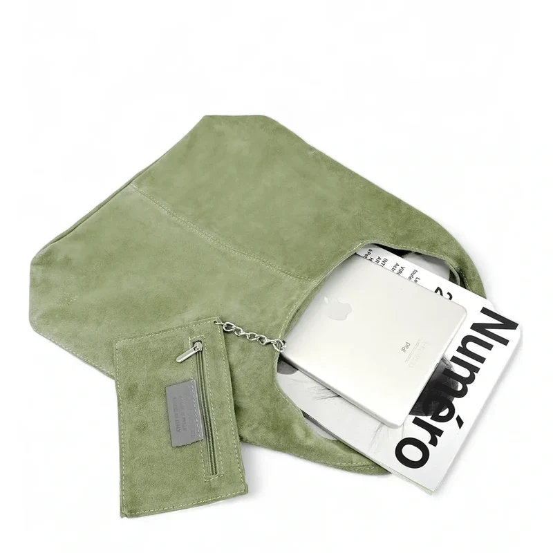 Sac à main de forme HOBO en daim EVA Vert amande