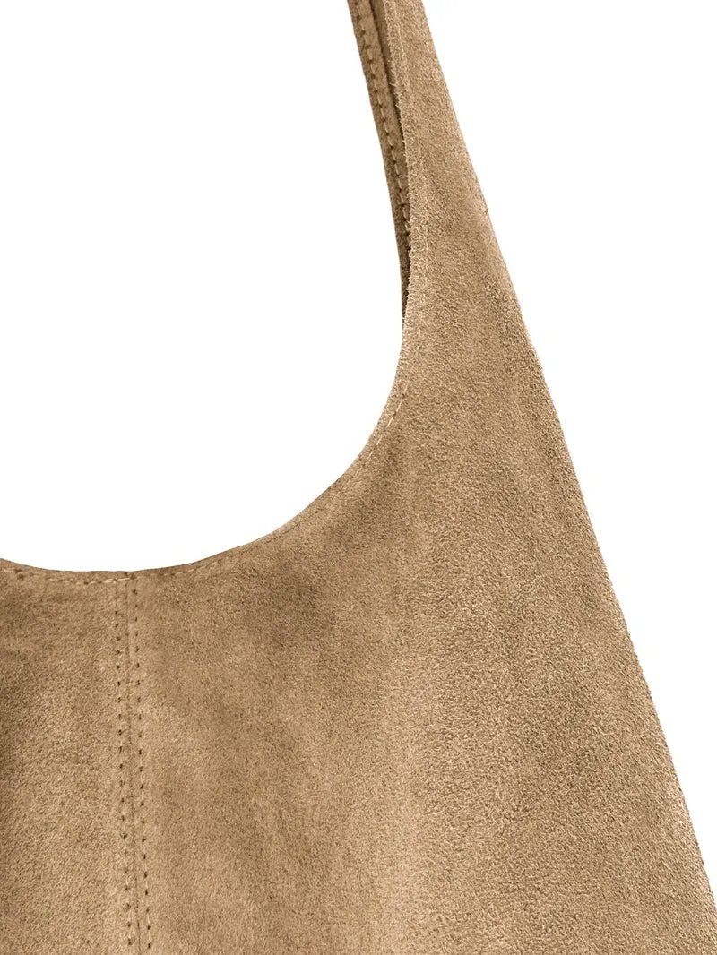 Sac à main de forme HOBO en daim EVA Taupe