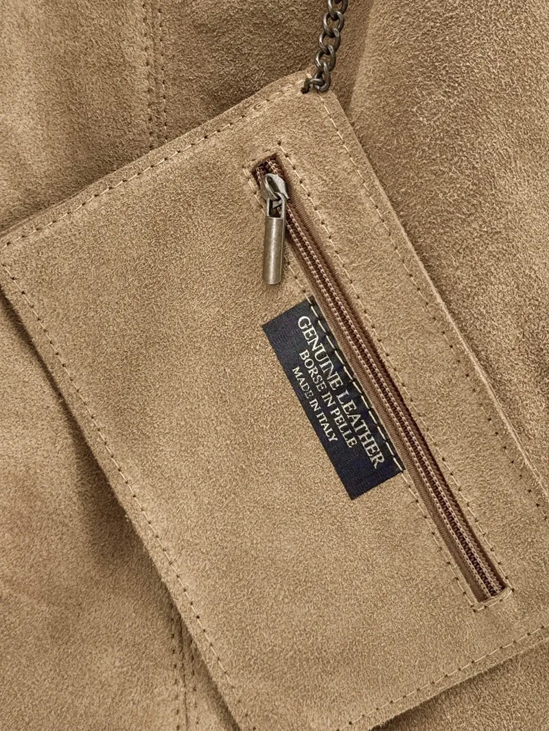Sac à main de forme HOBO en daim EVA Taupe