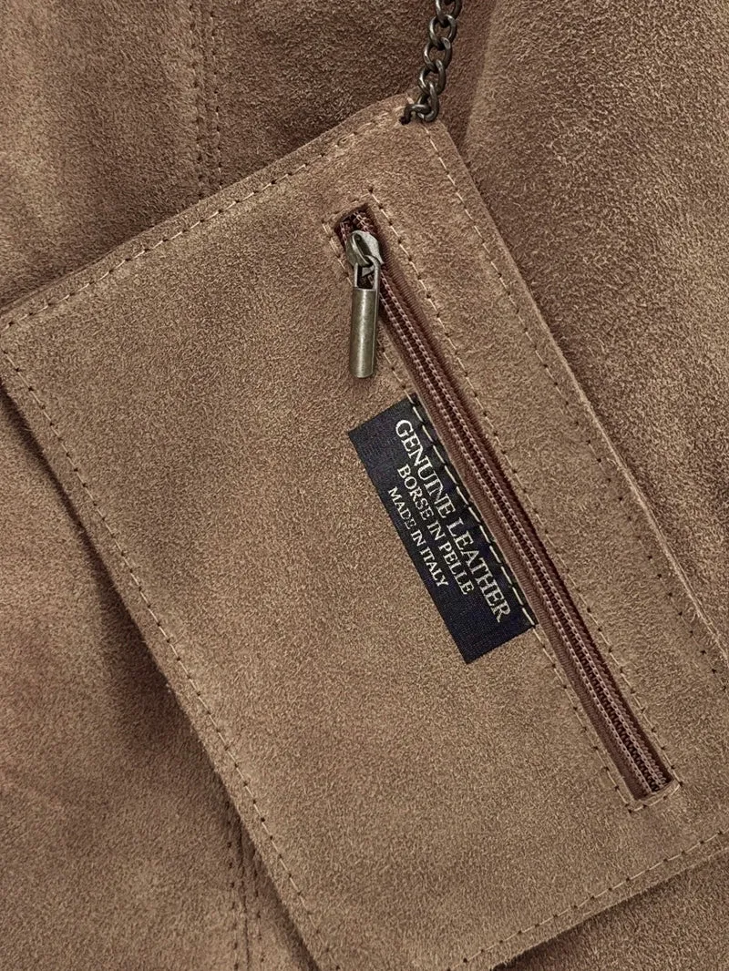 Sac à main de forme HOBO en daim EVA Taupe foncé